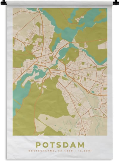 Wandkleed - Wanddoek - Plattegrond - Potsdam - Kaart - Vintage - Stadskaart - 120x180 cm - Wandtapijt