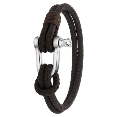 Lucardi Heren Armband boeisluiting donkerbruin - Stof - Armband - Vaderdag Cadeautje - 19 cm - Zilverkleurig