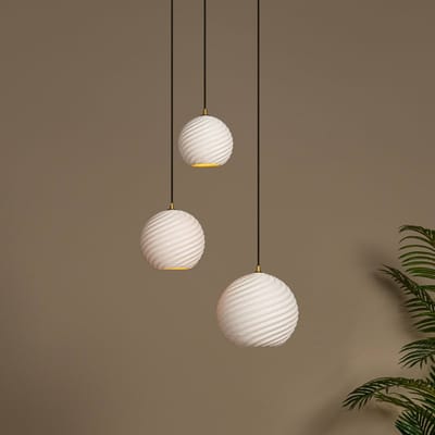 Lucide Hanglamp Bina, lengte 45 cm wit/zwart, porselein 3-lamps.