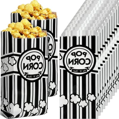 120 Wegwerppopcornzakken - Zwarte Papieren Zakjes voor Filmavonden, Feestjes en Snacks - Duurzaam, Voedselveilig en Lekvrij