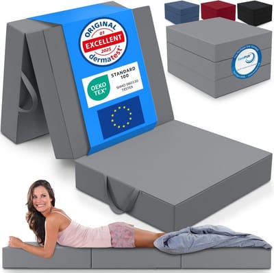 Opvouwbaar Logeermatras - 3-Delig Vouwmatras met Extra Dikke 15 cm Schuim, Wasbaar en Draagbaar voor Volwassenen - Eenpersoonsbed (75 x 195 cm)