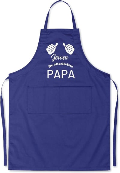 Mijncadeautje - Luxe keukenschort - Allerliefste Papa - 2 duimen - met voornaam - Blauw