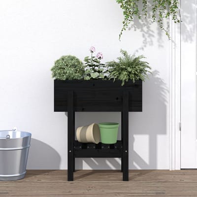 vidaXL - Plantenbak - 62x30x69 - cm - massief - grenenhout - zwart