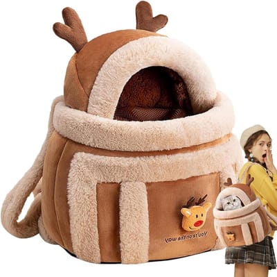 Warme Huisdier Tas - Draagbare Voordrager - Veilig Vervoer - Geïntegreerde Handwarmer - 40x32x10 cm - Bruin