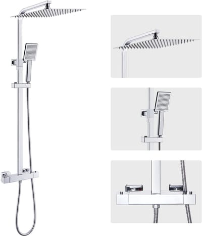 Auralum Max Regendoucheset met Thermostaatkraan - Douchesysteem 30x30 cm Vierkant XXL - CoolTouch Anti-verbranding - Chroom