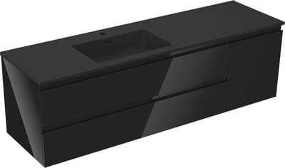 Mexen Orio badkamerkast 160 cm met wastafel Otis links, 2S, 1D, zwart glans/zwart mat - 91A13-16047-3-BBFFF70-W18L71