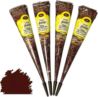 12 x FADEDA Golecha 100% Natuurlijke Mehendi Kegel – Donkerbruin Hennapasta voor Tijdelijke Tatoeage | Vegan & PPD-vrij 125g per Kegel met Kajal Sticker