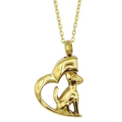 Ketting met Ashanger Hond in Hart - Premium Staal met Gouden coating - Lengte 45 cm