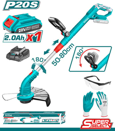 Total Tools Grastrimmer 20V 2,0Ah - 8200rpm - 300mm - Kantentrim - Incl. accu, lader & veiligheidsset