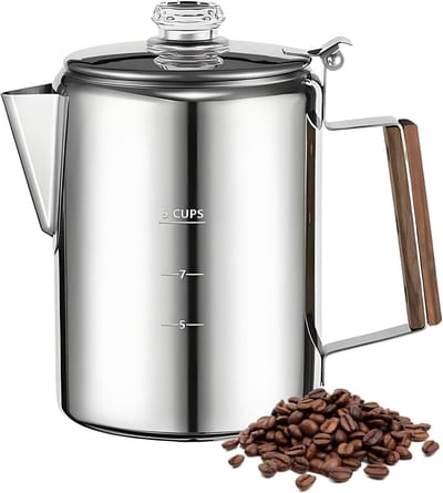 Koffiezetapparaat Percolator - Vintage Koffiepot - Koffie Zetten - Roestvrij Staal - 6 Kopjes - Zilverkleurig