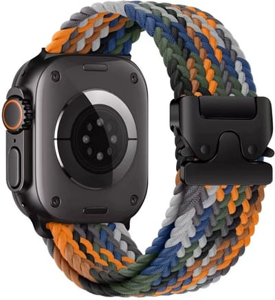 Stravo Elastisch nylon horlogebandje - Geschikt voor Apple Watch 46mm (Series 10/11), 45mm (Series 7/8/9), 44mm (Series 4/5/6, SE 1/2/3), 49mm (Ultra 1/2/3), Ademende nylon bandje met dubbele knoopsluiting - Camouflage