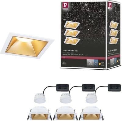 LED-inbouwlamp 3-Step-Dim Cole Coin Set van 3 IP44 hoekig 88x88 mm Coin 3x6W 3x470lm 230V dimbaar 2700K Wit, Goud mat