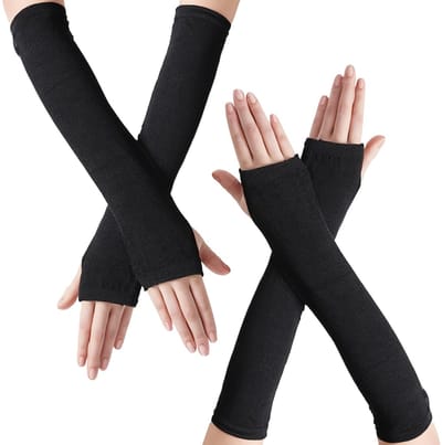 Allecto - Vingerloze armwarmers - Warme gebreide handwarmers - Zacht en comfortabel - Zwart en grijs - Geschikt voor dames en heren - 2 paar inbegr...