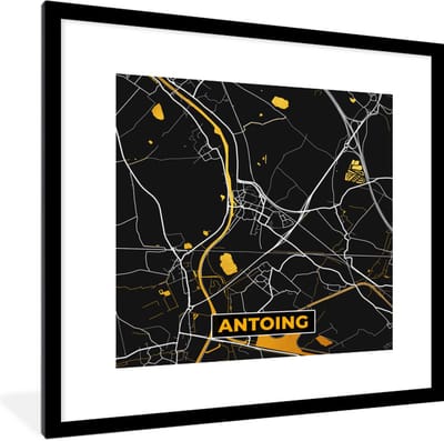 Fotolijst incl. Poster - Antoing - Kaart - Goud - Plattegrond - Stadskaart - 40x40 cm - Posterlijst