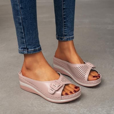Dames Pantoffels Zomer Platform Wedge Sandalen Dames Buiten Casual Strand Schoenen Dames Gesloten Teen Platte Pantoffels Plus Maat 43 38 brown