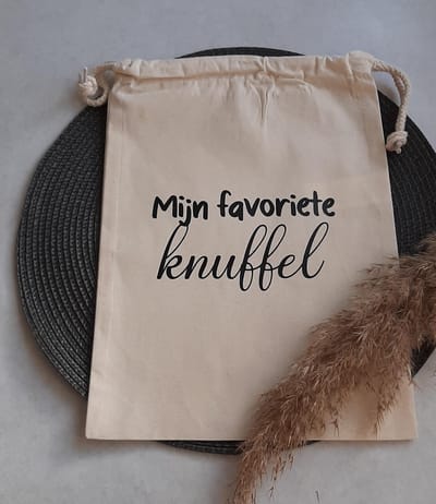 Mint11 - Katoenen zak - Bewaarzakje - Mijn favoriete knuffel - Kraamcadeau - kraamkado - babyshowergift