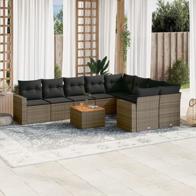 vidaXL - 10-delige - Loungeset - met - kussens - poly - rattan - grijs