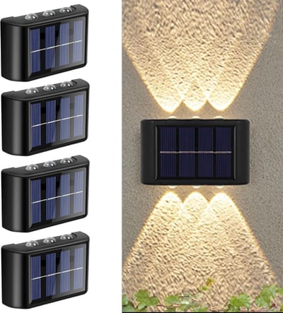 Lamp op zonne-energie voor buiten, instelbare zonnelampen, up and down, IP65 waterdichte wandlamp, draadloze wandverlichting voor garage, tuin en buiten 4 stuks