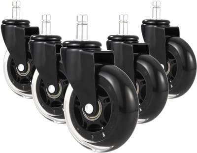 JHUBERS- Stoelwielen 10mm x 22mm - 5 Stuks - Rubber Wielen - Geschikt voor Harde Vloeren - Schokbestendig - Totale Belastbaarheid 300 kg - Stoelrollen