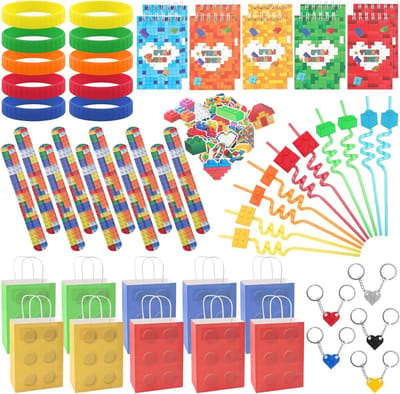 Mini Notitieboekje voor Kinderen met Bouwstenen, Klikarmband en Sleutelhanger - Regenboog Feestgeschenken en Stickers