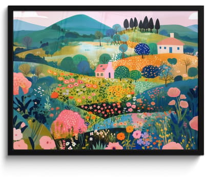 Poster in lijst - Fotolijst 70x50 cm - Posters - Heuvellandschap - Fantasierijk - Kleurcontrasten - Posterlijst zwart - Decoratie - Wanddecoratie woonkamer - Muurdecoratie slaapkamer