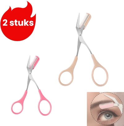 2-delige set - Wenkbrauwschaar - Wenkbrauwtrimmer met kam - Wenkbrauwschaar - Wenkbrauwtrimmer - Wenkbrauwtools - Roze*1 - Khaki*1