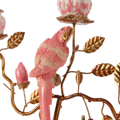 Baroque - Decoratief beeld of figuur - Kandelaar Papegaai- Roze - 31.5x22,5x9cm - Polyresin
