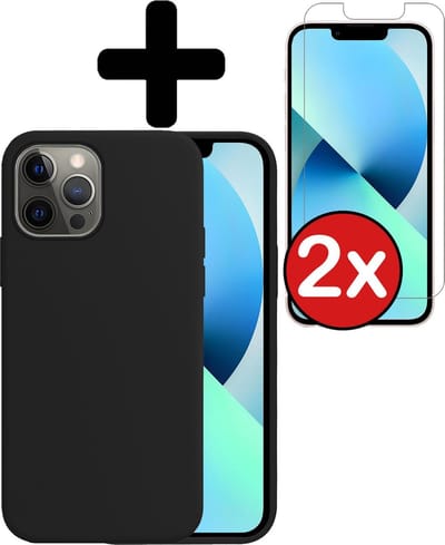 Hoesje - Met 2x Screenprotector - Geschikt voor Apple iPhone 13 Pro - Sterk & Shockproof - Telefoon Hoes - Back Cover - Siliconen Case - Telefoonhoes - Zwart