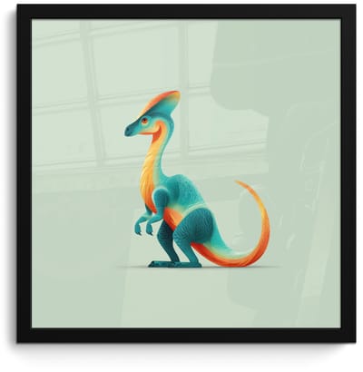 Poster in lijst - Fotolijst 40x40 cm - Posters - Staart - Dino - Minimalistisch - Blauw - Posterlijst zwart - Decoratie - Wanddecoratie woonkamer - Muurdecoratie slaapkamer