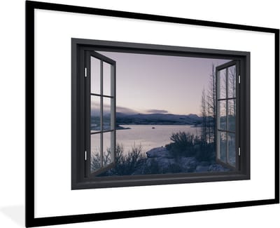 Fotolijst incl. Poster - Doorkijk - Berg - Nacht - 90x60 cm - Posterlijst