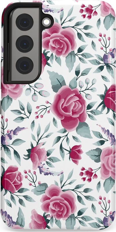 Casetastic Hoesje Geschikt voor Samsung S22 - Stijlvolle Beschermende Duo-layer Case - Paarse Bloem Pracht