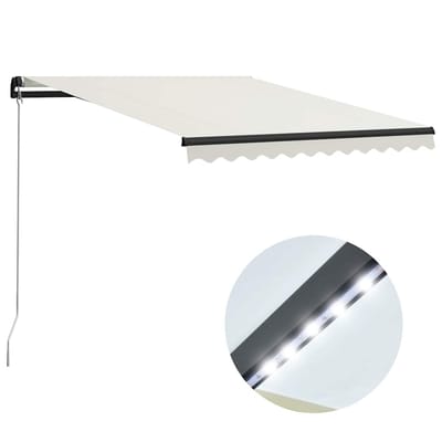 vidaXL - Luifel - handmatig - uittrekbaar - met - LED - 300x250 - cm - crème