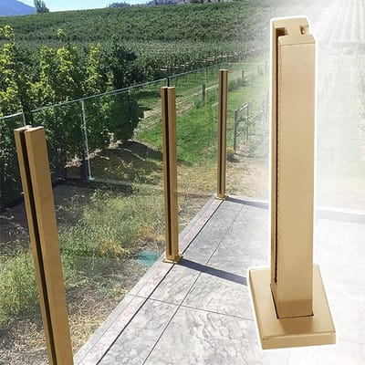 Glazen balustrade paal - Glazen hekwerk - Terras afzetten - Roestvrij staal - 85 cm - Goudkleurig