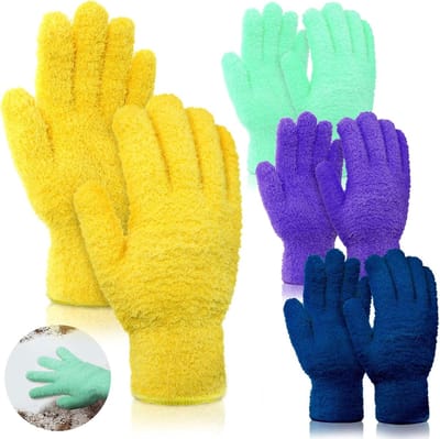 Daity Set van 4 herbruikbare microvezelhandschoenen voor het reinigen van planten. Geschikt voor het schoonmaken van planten - huishoudelijke schoonmaak en autozonwering (groen - donkerblauw - geel - paars).