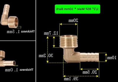 90 Graden Messing Elleboog Bevestiging, 1/2" BSP NPT Mannelijk Draad, Slangadapter voor 10mm Slang en Waterleidingen