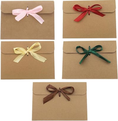 25 stuks kraftpapier enveloppen, retro kraftpapier bruiloft enveloppen met linten, enveloppen met gekleurde linten, DIY graffiti voor handgemaakte uitnodigingen, Valentijnsdag, Kerstmis