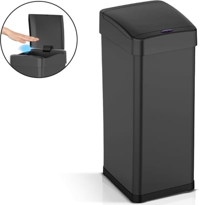 ADSafety Prullenbak met Sensor - 60 Liter - Rechthoekige Afvalbak RVS - Vuilnisbak - Soft Close Deksel - Zwart