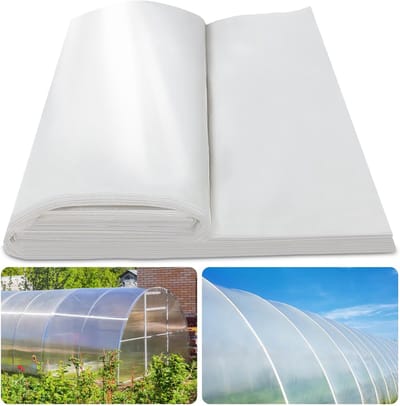 Kasfolie - Plastic kasfolie - 6 mm - PE - 3 x 8 m - Water-, zon-, vorst-, wind- en stofbestendig - Stevig en duurzaam - Geschikt voor winterkassen, landbouwbeplanting, tuinieren en doe-het-zelfprojecten - Transparant