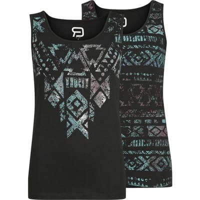 R.E.D. Rock-Engineered Design Zwarte top met grafische motieven in een dubbele verpakking - Dames - XL