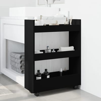 vidaXL - Opbergtrolley - smal - 3-laags - bewerkt - hout - zwart