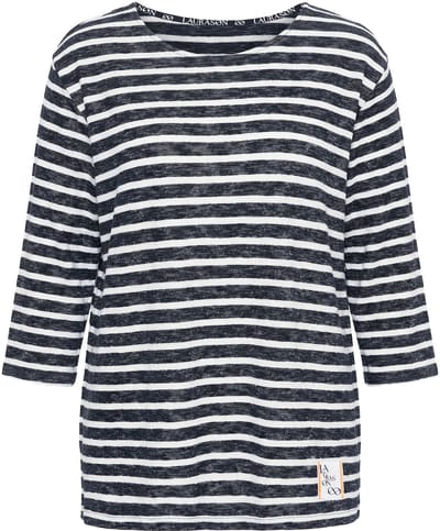 Laurasøn - Dames - Gestreept sweatshirt ronde hals 3/4 mouwen - Marine - Maat 44+