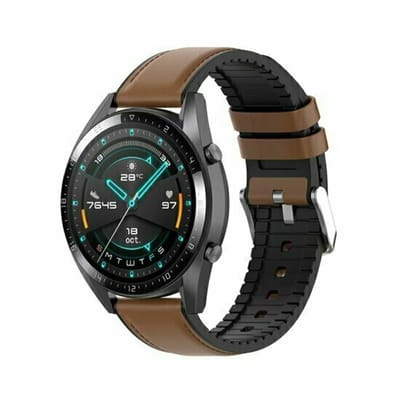 By Qubix - leer + siliconen bandje - Bruin - geschikt voor Huawei Watch 5 - 46mm