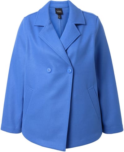 Ulla Popken - Dames - Caban jas van fleece A-lijn reverskraag lange mouwen - Korenbloem - Maat 42+
