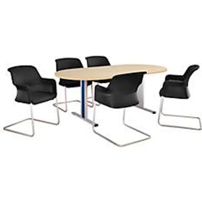 Schäfer Shop  Select Vergadertafel Planova, ovaal, 2000 x 1000 mm, esdoornpatroon, accentlijst gentiaanblauw