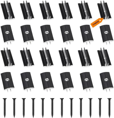 Zwarte T-clip set voor WPC/BPC vloerplanken, 6 mm, inclusief 100 schroeven voor stevige bevestiging en eenvoudige installatie