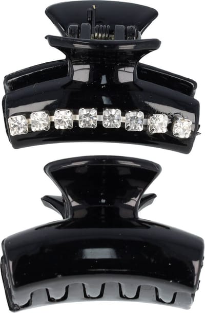 Haarsoires Haarspeld Haarklemmen 3cm – Recht met Steentjes – Zwart – Set van 2 - Haarclip Klem - Hair Claw - voor Opsteken Haar - Hair Clip - Decoratieve Haaraccessoire
