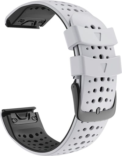 Siliconen bandje - geschikt voor Garmin Fenix 5 / 5 Plus / 6 / 6 Pro / 7 / 7 Pro / 8 (47 mm) / E (47 mm) / Epix (Pro) (2) 47 mm / Quatix 5 / 6 / 7 / 7 Pro / Approach S60 / S62 / S70 47 mm / MARQ / D2 Delta / D2 Mach 1 / Descent G1 - wit-zwart