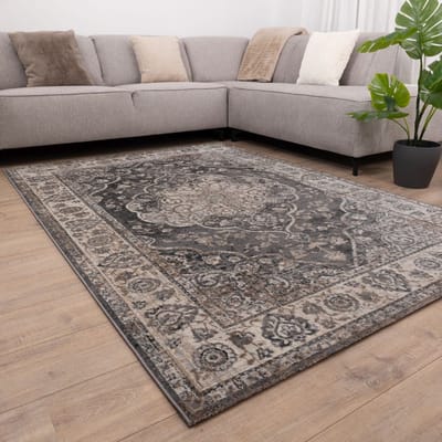 Grijs met Beige Tapijt Vintage Laagpolig Vloerkleed Koho Impressive - 80x150cm- Modern - Woonkamer - Salon - Slaapkamer - Eetkamer