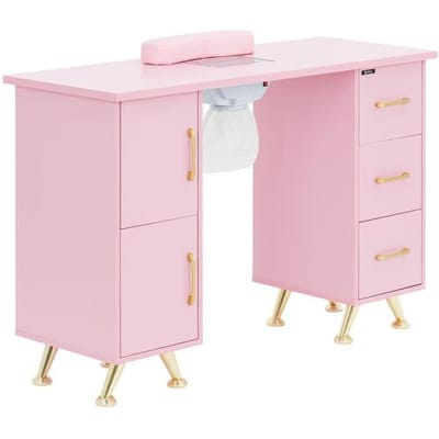 physa Nageltafel met zuignap - roze en goudkleurig - 3 lades - nagelpad 10040782