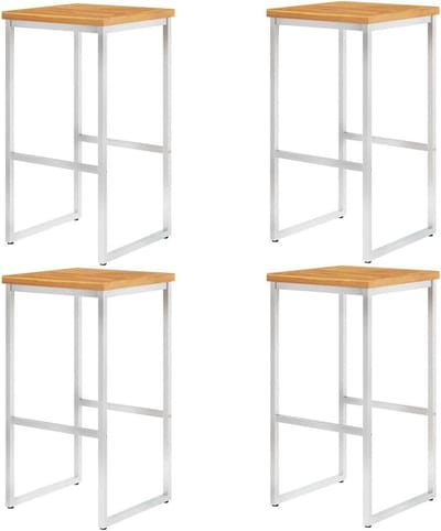 Barkrukken Set - Houten Stoelen - Buiten Zitten - Weerbestendig Staal - 4 Stuks - Houtkleur